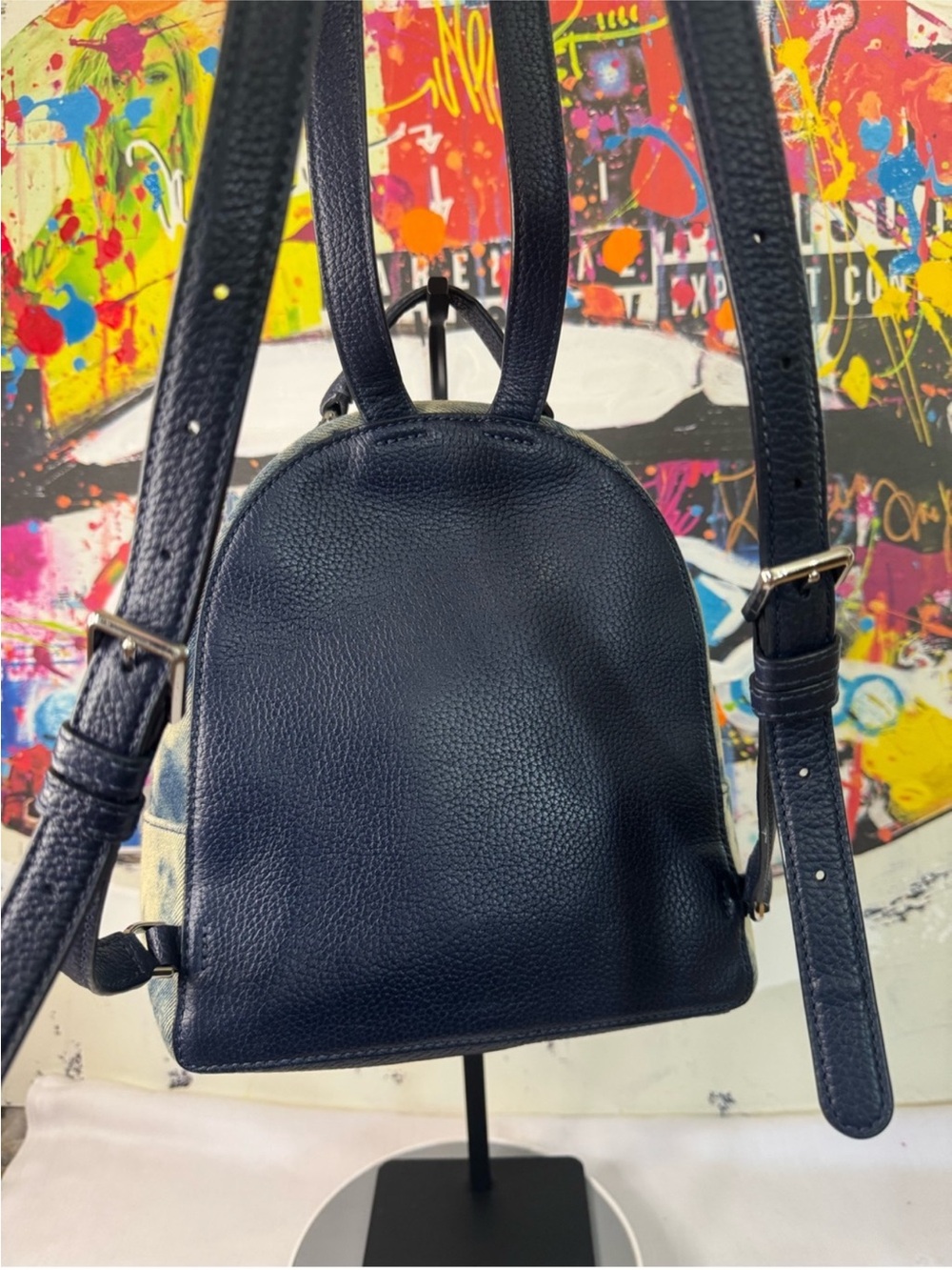 kate spade Navy and White Tie-Dye Denim Mini Backpack - Picture 6 of 16